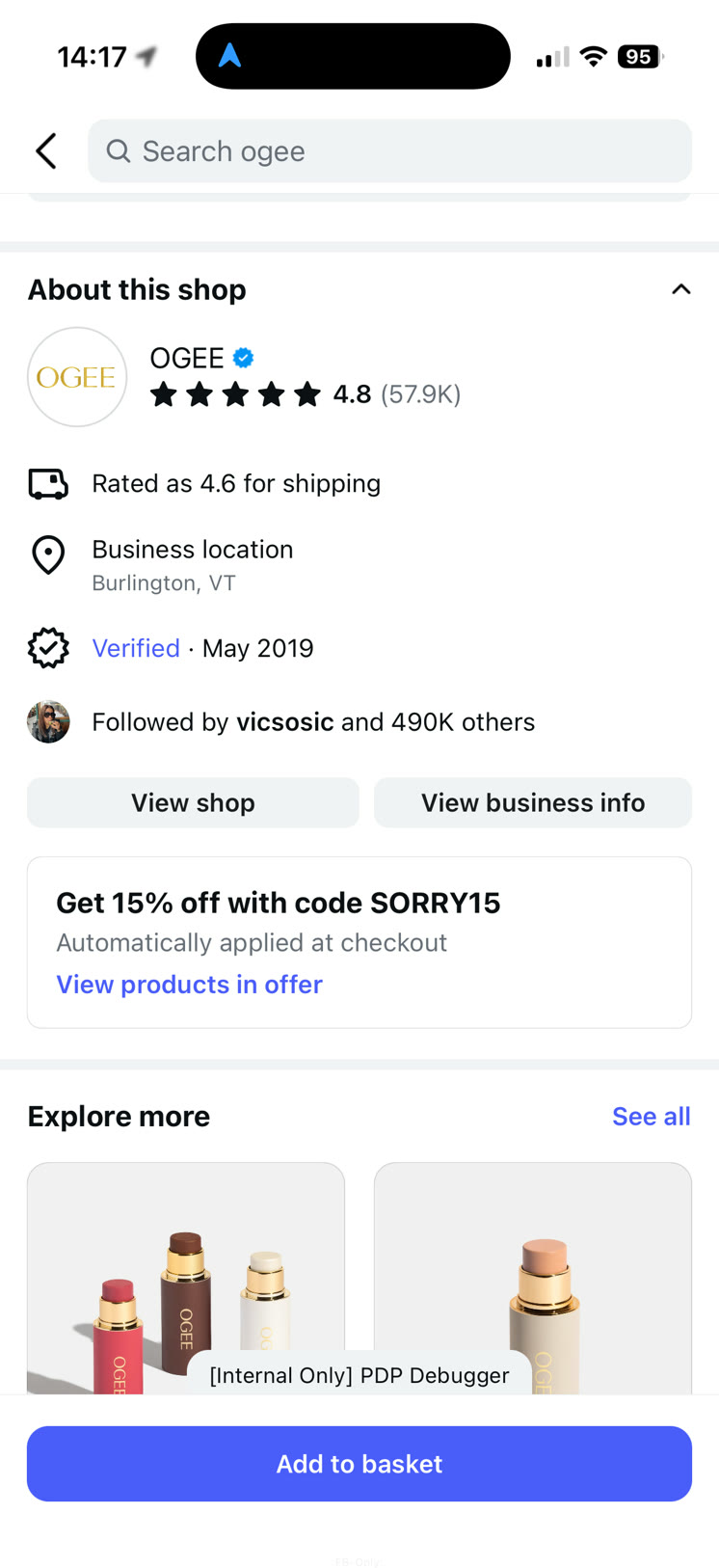 A seller-funded incentive on the product detail page: a discount code with a link through to the products it applies to.