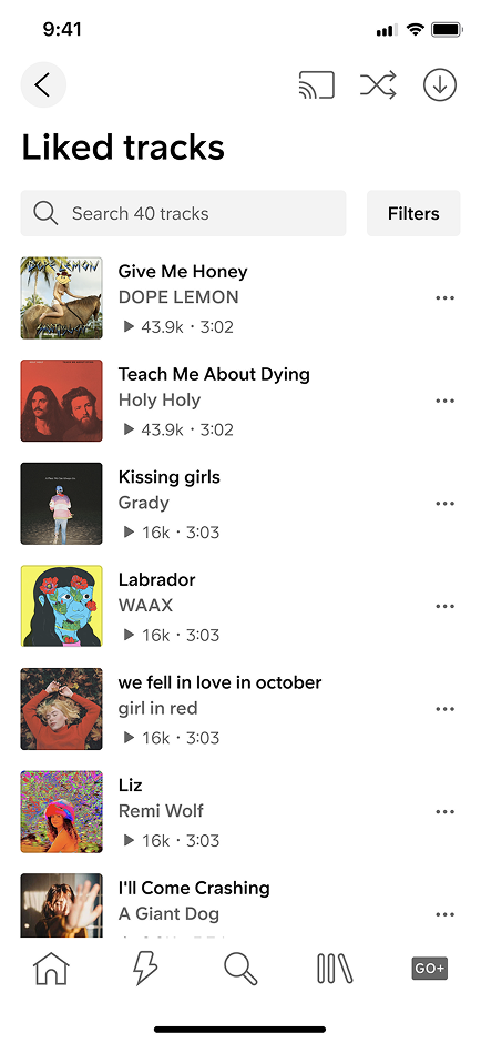 Entry point, liked tracks list