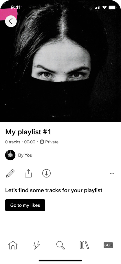 Empty playlist detail page after save with prompt to add tracks