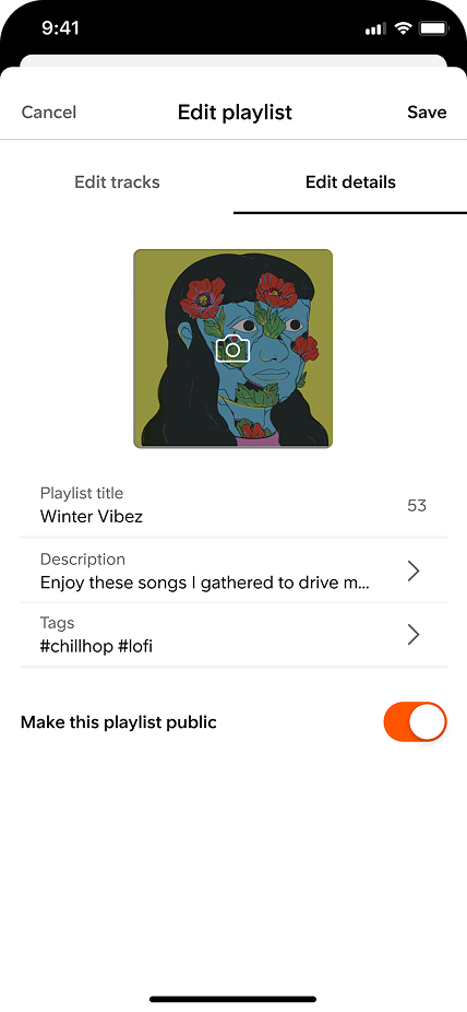 Edit playlist, artwork + title + description + tags entry in a single page