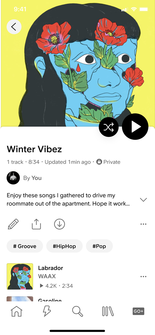 Playlist with tags moved above the description, under metadata (after)